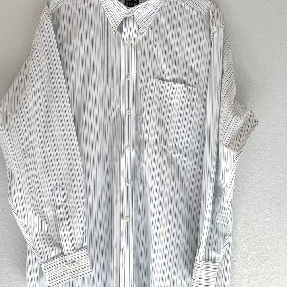 JoS. A. Bank men's long sleeve dress shirt white/blue/gray stripe size L 17"